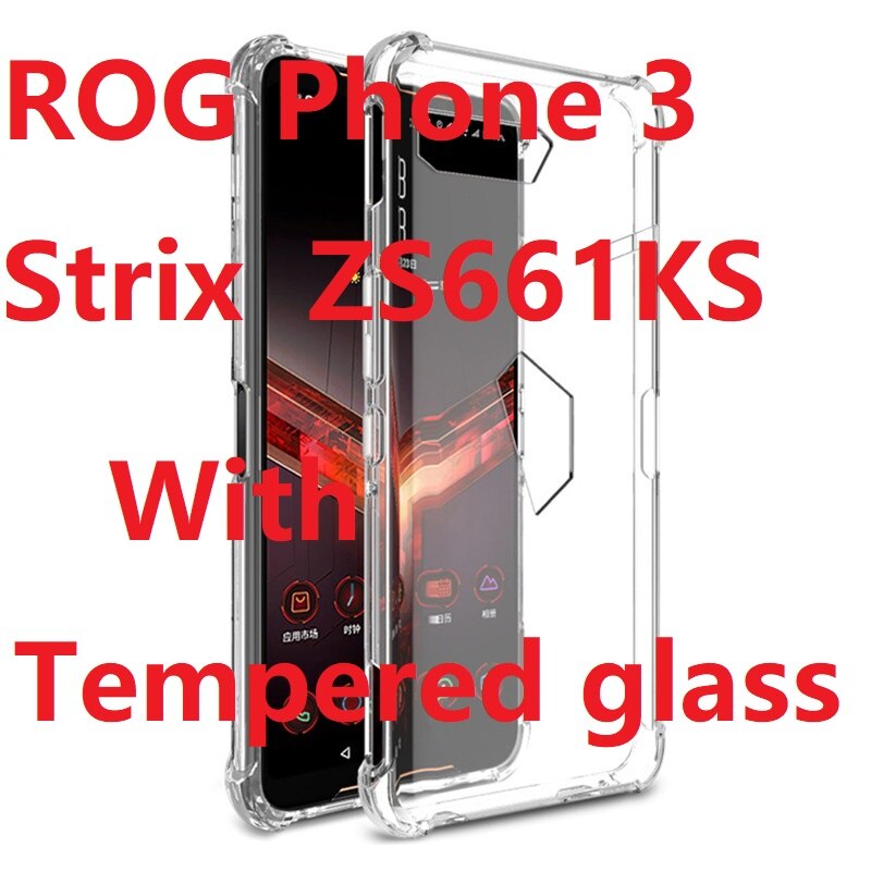 Transparante Telefoon Gevallen Voor Asus Rog Telefoon 3 Strix ZS661KS Case + Gehard Glas Zachte Gel Skin Protection Clear Silicon cover