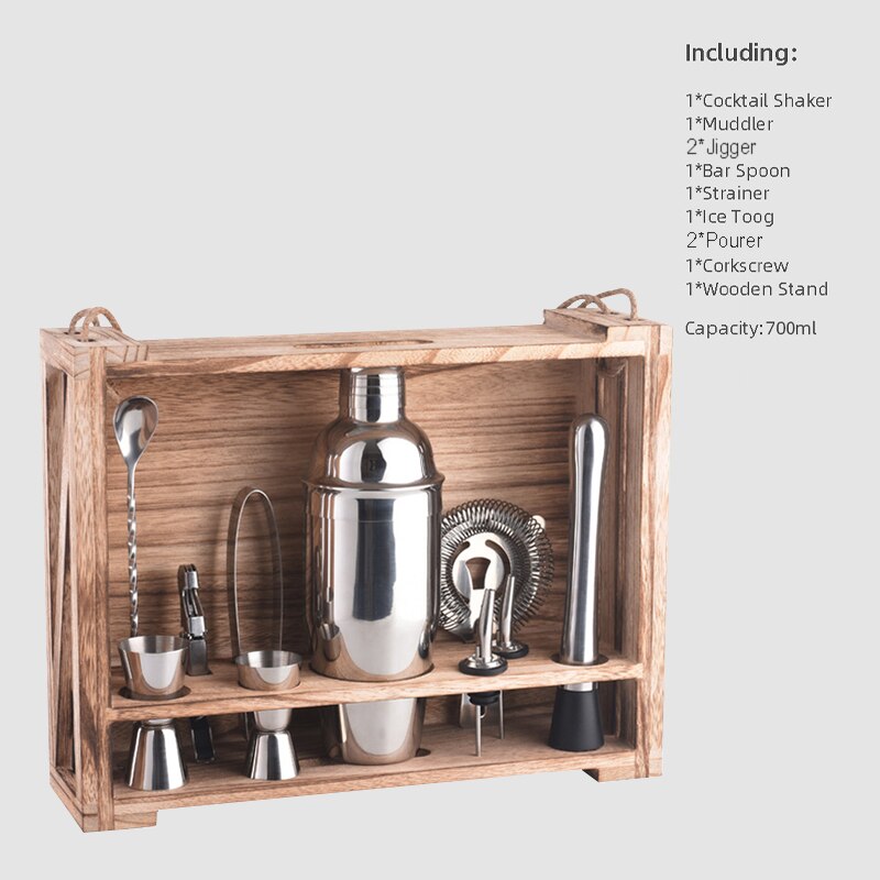 OAPE-Juego de Herramientas de acero inoxidable para Bar, Kit de Coctelera de madera de bambú, mezclador de vino, Coctelera, Moscow Mule, 700ml, 28oz: K11-16 700ml