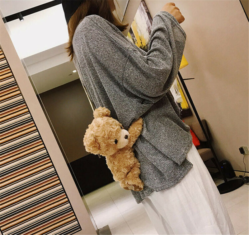 Bolso Diagonal de un hombro para mujer, bolsa de hombro de felpa con de oso sonriente y dibujos animados, a la , para chicas