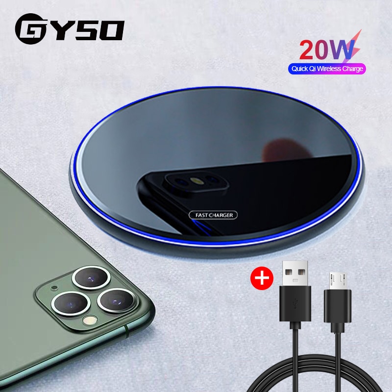 GYSO 20W szybka bezprzewodowa ładowarka Qi dla iPhone 11 zawodowiec X/XS Max XR 8 plus bezprzewodowa ładowarka USB dla Samsung S9 S10 S20 uwaga 9 8: 20W czarny