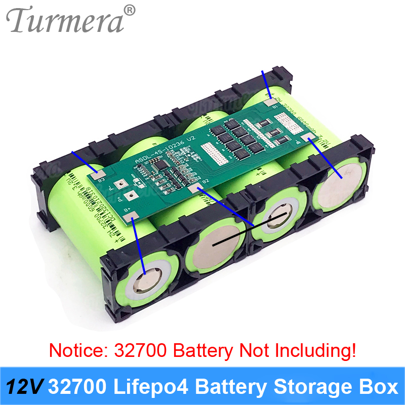 Caja de almacenamiento de batería Turmera 12V 32700 Lifepo4 4S 40A Balance BMS Níquel con soporte para fuente de alimentación ininterrumpida y uso en motores