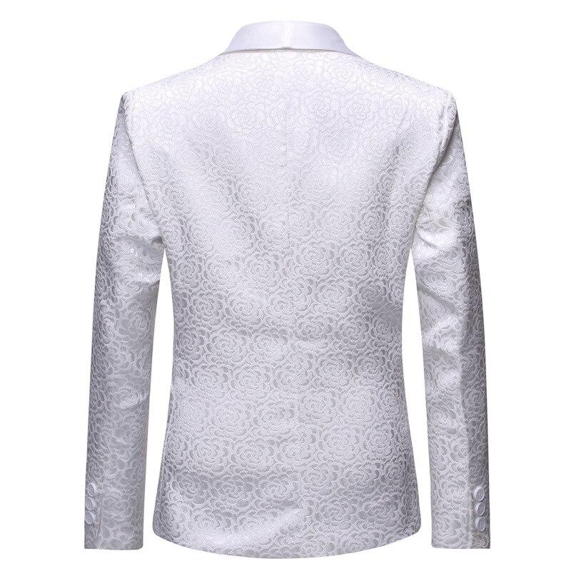 Weiße Rose Jacquard Blazer Männer Schal Kragen eins Taste Blazer Jacke Herren Hochzeit Party Bühne Bankett Kleid Blazer Kostüm Homme