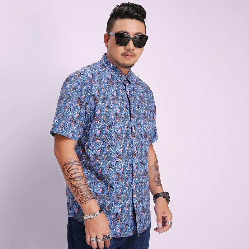 Plus Size 8XL -Kleding Overhemd Mannelijke Vlas Jurk Shirts Slim Fit Turn-Down Mannen Korte Mouw heren Hawaiiaanse Shirt Grote Maten
