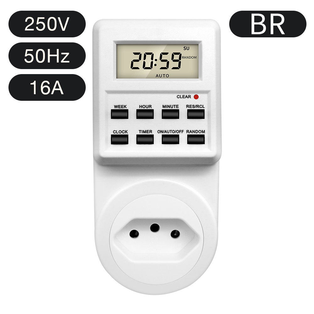 Digitale elektronische tijdschakelaar stopcontact kookwekker stopcontact 24-uurs programmeerbare timing stopcontact EU UK AU US BR FR IT TH-stekker: Zilver