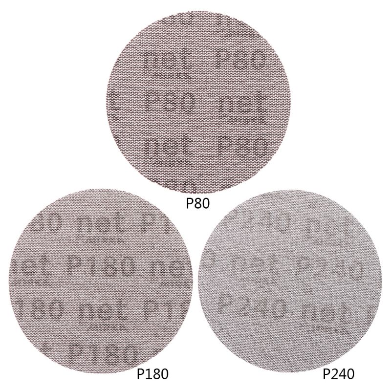 10 pièces Mesh abrasif sans poussière disques abrasifs 5 pouces 125mm Anti-blocage meulage à sec papier abrasif 80 à 240 grain 50PB
