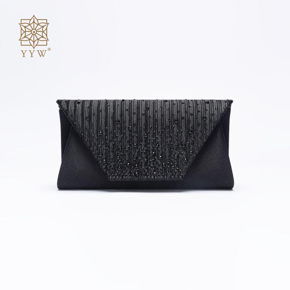 Bolso de mano de color rojo vino, bolso tipo sobre con cuentas de diamantes de imitación coloridos, bolso de hombro para banquete de boda y noche, bolso de satén plisado: Oro