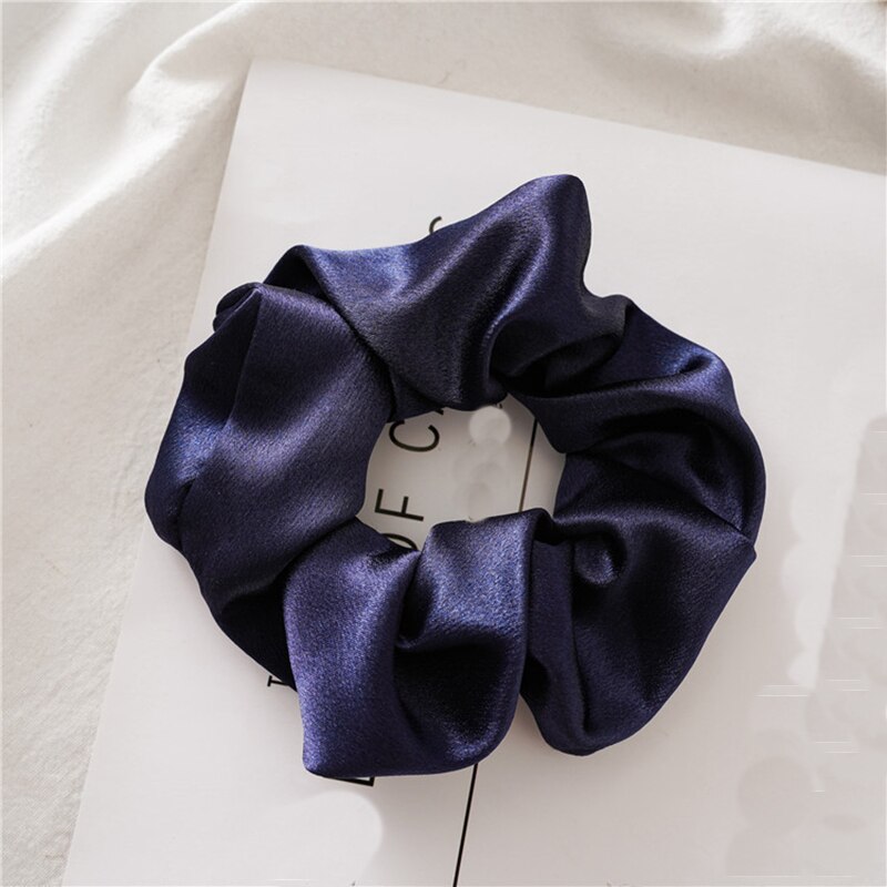 Coletero de seda elástica para niña y mujer, gomas para el pelo de satén púrpura, lazos de goma para el pelo, accesorios para el cabello: Azul marino