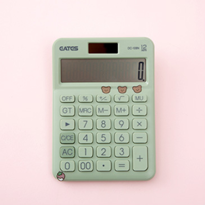 Cute Cartoon Calculator Student Portable Calculator Small Solar Financial Cashier Girl 12-bit Computer Dual Power System: green