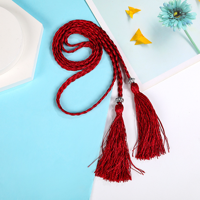Cinto de borla tecido estilo trançado para mulheres, cintura boêmia para senhoras, corda de cintura, moda chinesa, acessórios de vestido