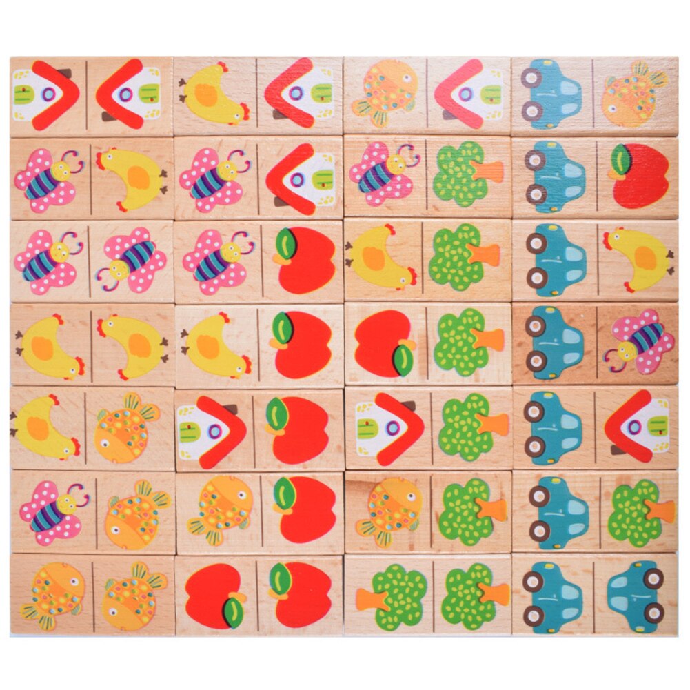 28 unids/set divertido de madera fruta coche emparejamiento dominó Puzzle bloques niños chico s educativo Toya chico