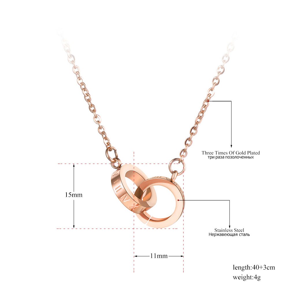 Lokaer Stainless Steel Double Circle Roman Numerals Pendant Necklaces Trendy Chokers Necklace For Women Valentine's Day N19003