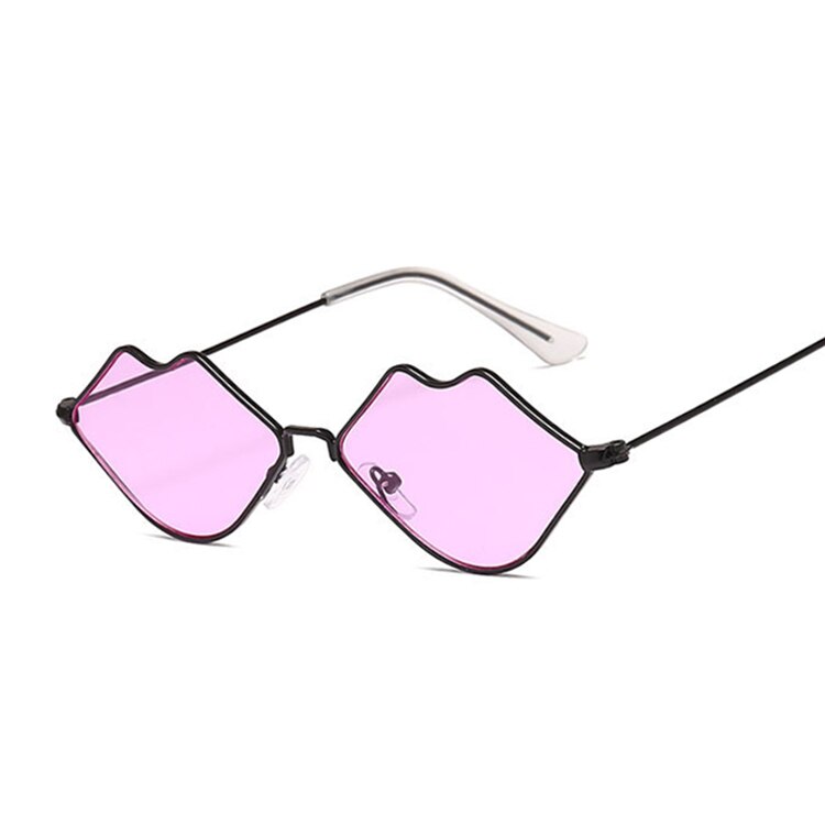 Small Frame Sunglasses Women Retro Lips Mirror Metal Sun Glasses Female Vintage Brand Lunette De Soleil Femme: BlackPurple