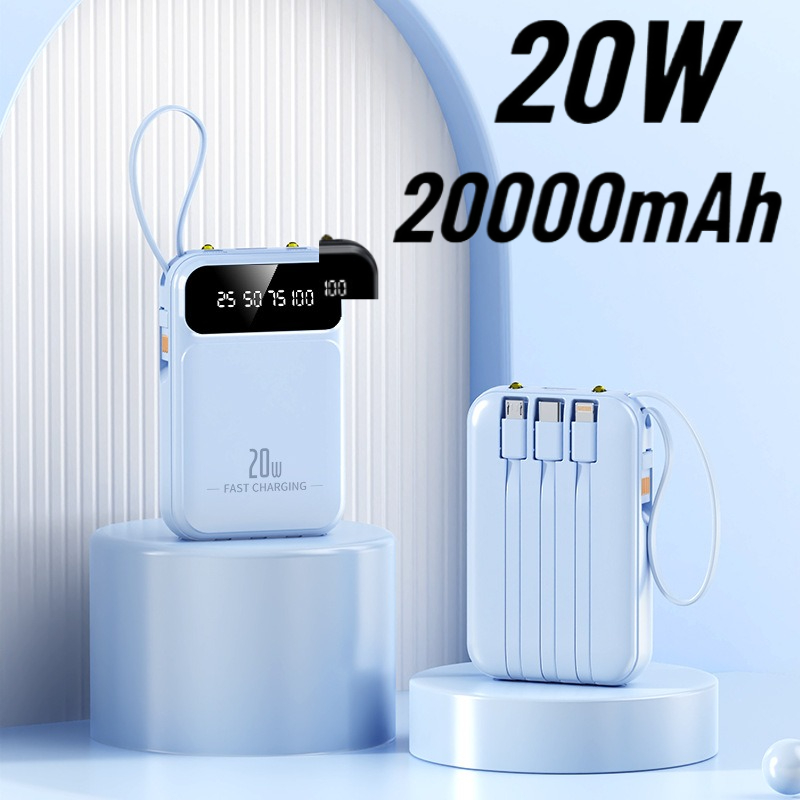 4-In-1 Power Bank 20000mah Built-In Cable 20W Fast Charging Powerbank Waterproof Portable Mobile Phone External Battery Charger