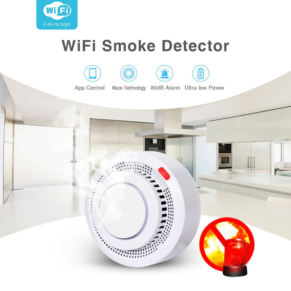 AVATTO-Detector de humo inteligente con WiFi, alarma de fuego, Sensor de temperatura, sistema de seguridad para el hogar, funciona con la aplicación Tuya Smart Life