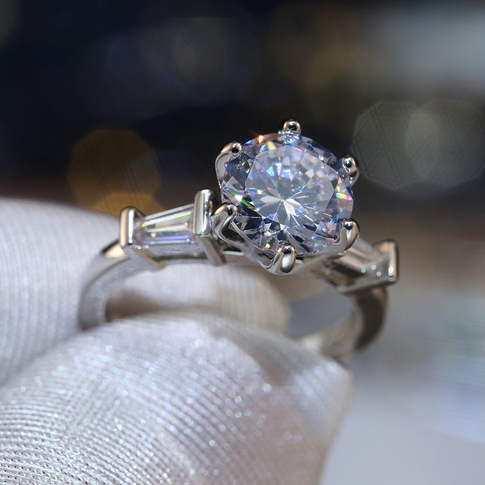 Huitan – bague de mariage en pierre de Zircon à Six griffes pour femme, bijou de luxe, classique, Super brillant, zircone cubique, AAAAA