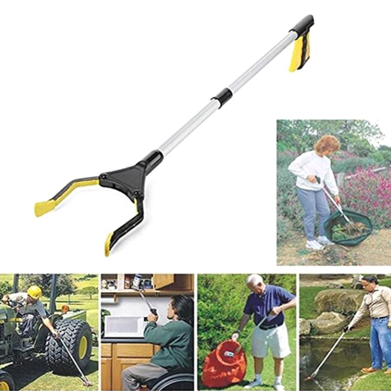 Foldable Long Trash Clamps Grab Pick Up Tool Curved Handle Garbage Clip Portable Pickup Tools C7AC