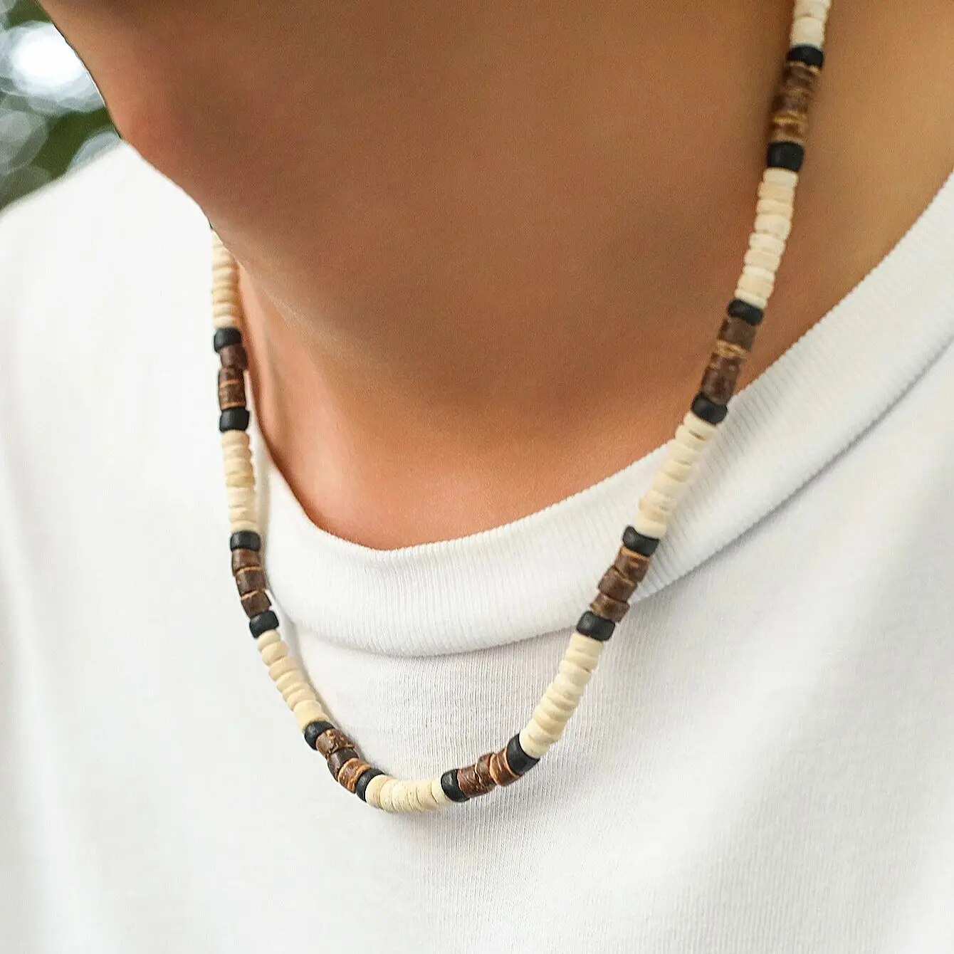 hombres verano playa cuentas de madera surfista collar Simple geométrico Tribal étnico cadena hecha a mano Steampunk joyería masculina