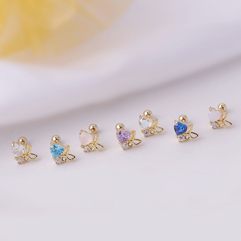 1Pc Stainless Steel Helix Stud Earrings Butterfly Heart Zircon Cz Little Cartilage Rook Snug Conch Ear Piercing Earring