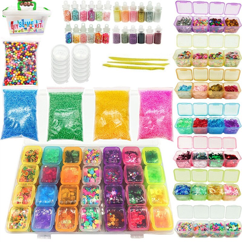 70 pc DIY Schleim Kit Liefert Klare Kristall Schleim, Der Kit Schaum Perlen Glitter schleim zusatzstoffe + Lagerung box #4N07