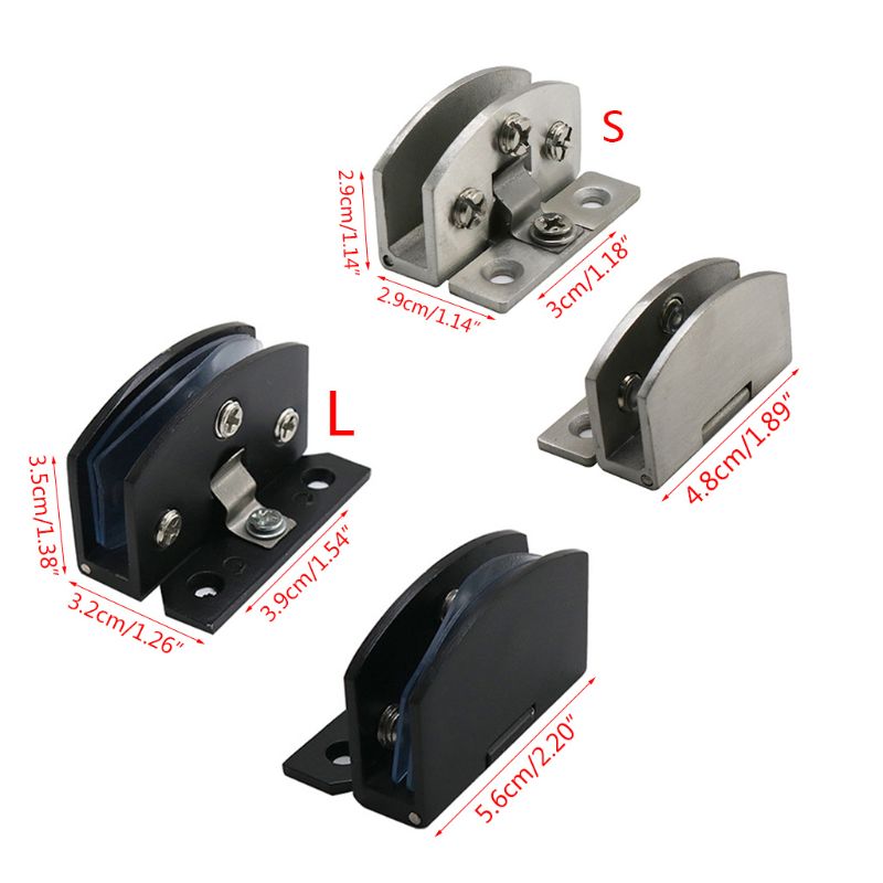 2PCS No Drilling Heavy Duty Clamp Hinge Zinc Alloy Wine Cabinet Glass Door Hinge