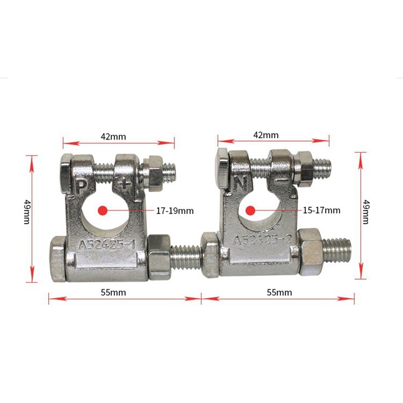Car Battery Terminal Connectors Post 1 Pair of Positive and Negative - 2-1/2-Inch Extended 3/8-Inch Bolt