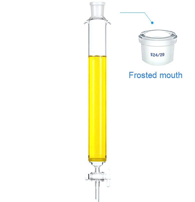 Columna de cromatografía de adsorción, válvula de PTFE, placa de núcleo de arena, vidrio de borosilicato, Diam. 15 mm ~ 70 mm longitud 300 mm