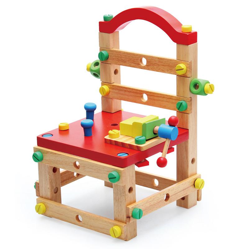 Wooden children's education manual disassembly screw nut Luban tool chair toy multi-functional work chair