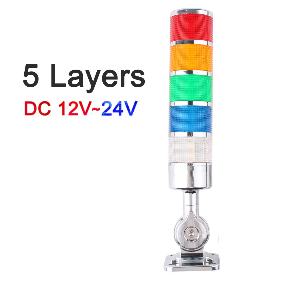 5 Layers Rotatable 180 Stack Light Warning Light Industrial for CNC Machine DC 24V 12V AC220V 110V Steady Flashing LED Light: Silver 12V-24V