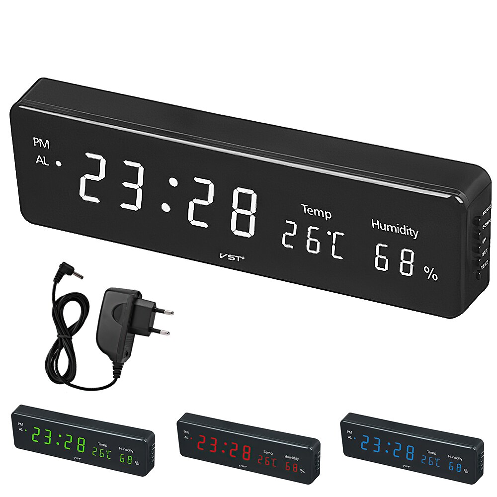Digital Wall Clock USB Big LED Time Calendar Temperature Humidity Display Desk Table Clocks Electronic Wall Watch EU Plug
