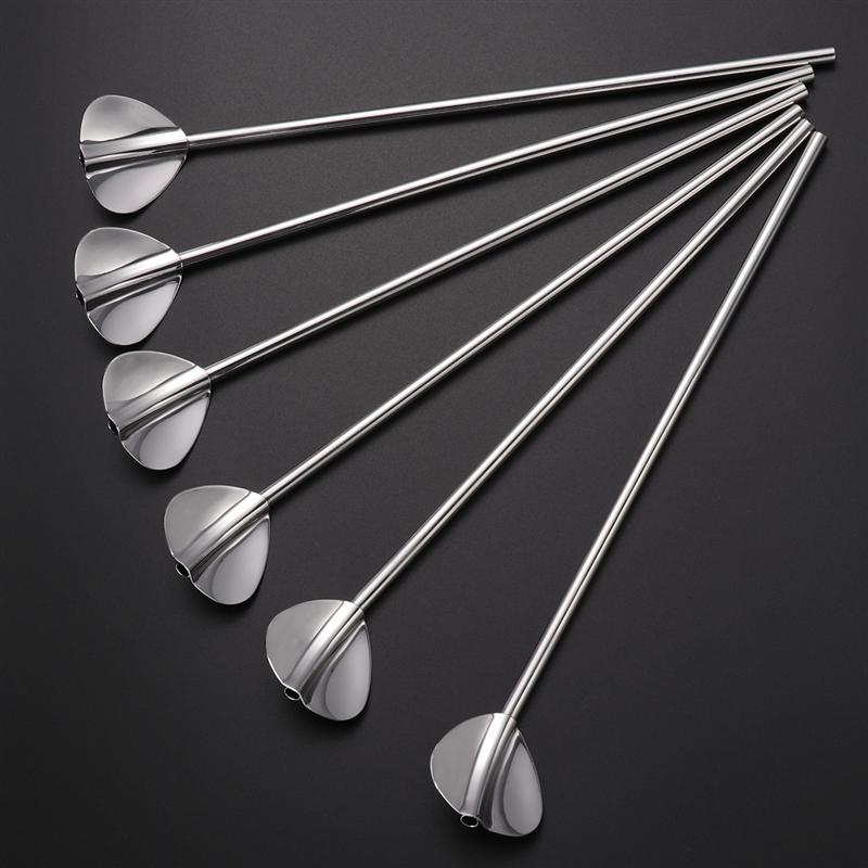 6 st hjärtformade halmskedar hållbara återanvändbara tvättbara sugrör i rostfritt stål cocktailskedar set för dessertbutiken hemmafest