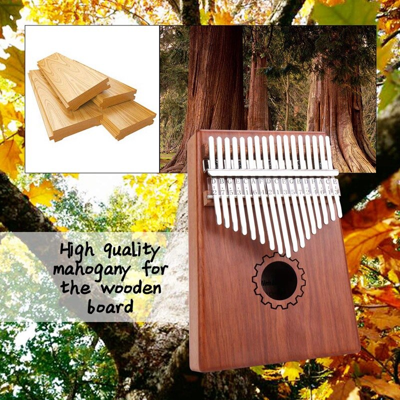 Piano de pulgar Kalimba de 17 teclas con Caoba de madera con bolsa, martillo y libro de música, perfecto para amantes de la música, principiantes, niños