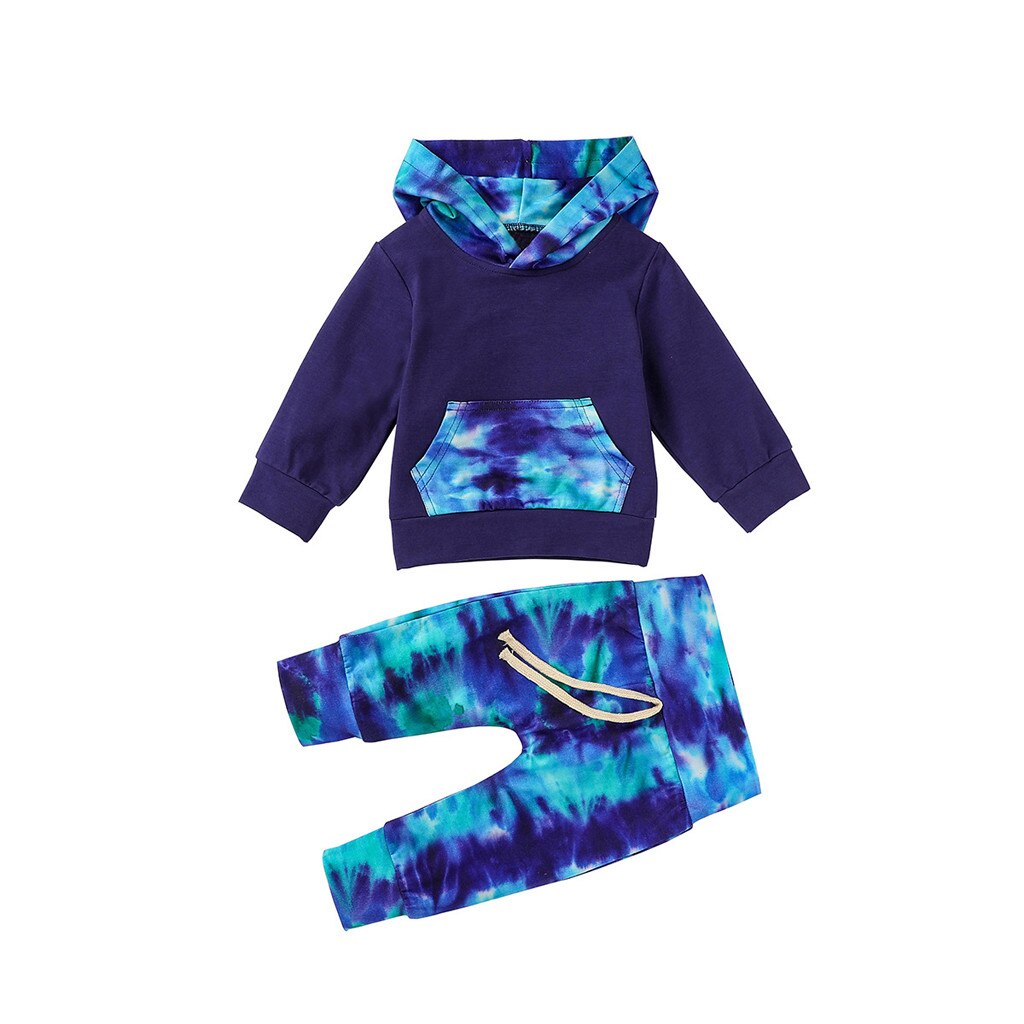 baby boy clothes set Infant baby girl clothes set Tie-Dye Hooded Sweatshirt Pants Outfits Set baby boy clothing #C: Navy Blue / 12M