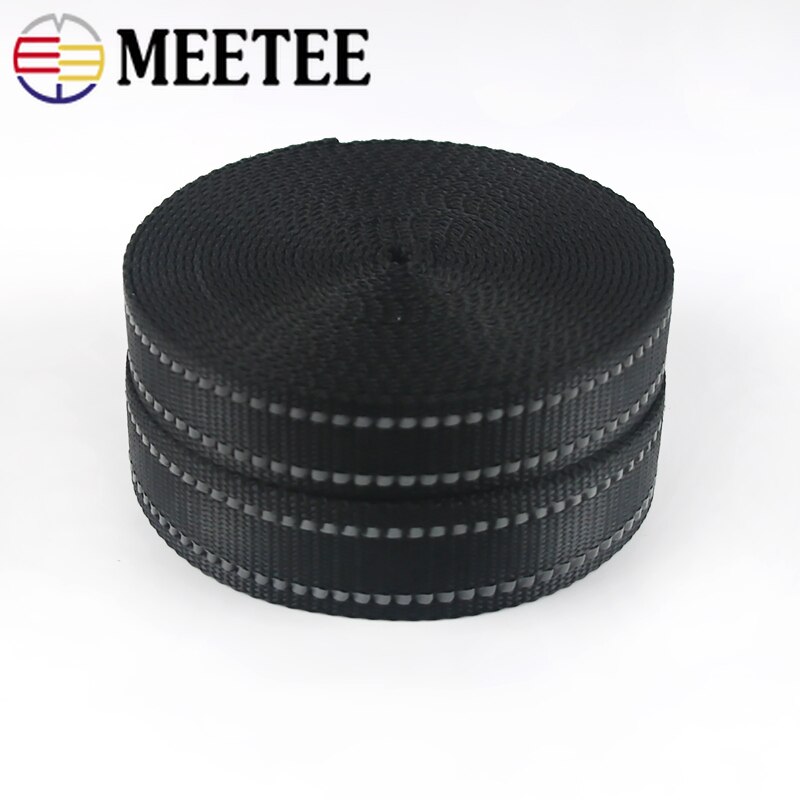 5M 20/25/38Mm 1.8Mm Dikke Zwarte Reflecterende Nylon Lint Voor Huisdier Kraag Knapzak belt Band Strap Tape Diy Tas Accessoires