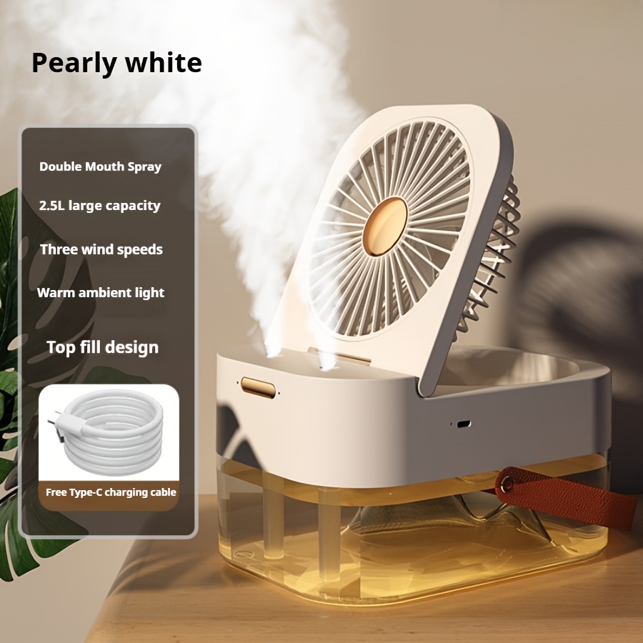 Kabelloser Luftbefeuchter mit Ventilator, 2,5 l, großes FassungsvermöGen, Wassernebel, USB, tragbare Klimaanlage, Diffusor für sterben Fernbedienung von Zuhause und Zimmer