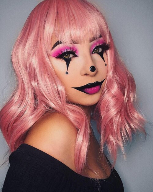 Czarne krótkie peruki z kręconymi włosami Natural Color Bob peruki dla kobiet 16 "syntetyczne włosy damskie zastępują tanie peruki: Pink