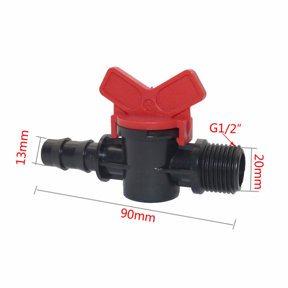 2PCS 1/2" Pipe to DN16(mm) PE Pipe Valve Switch Garden 1/2" Male By-pass Valve Drip Irrigation Tools Watering System Fittings