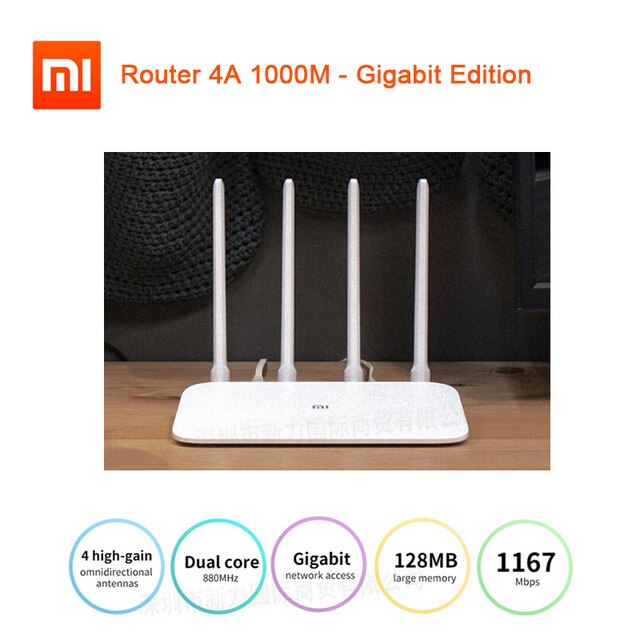 Xiaomi Mi Router 4A Gigabit Edition 100M 1000M 2.4GHz 5GHz WiFi ROM 16MB DDR3 64MB 128MB High Gain 4 Antennas Remote APP Control: Add AU Adapter / Black