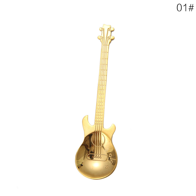 Aisaward 1 pièces acier inoxydable dessin animé ours guitare cuillère créative lait café cuillère crème glacée thé cuillère vaisselle accessoires: Gold guitar