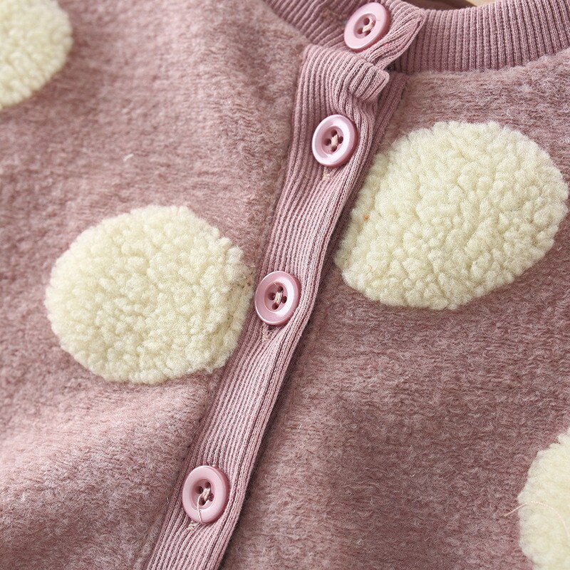 Toddler Baby Girl's Winter Fleece Jacket, Round Dots Buttons Long Sleeve Coat Outerwear