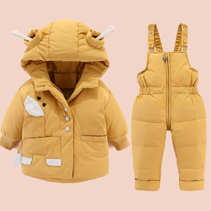 Rusland Winter Kinderen Snowsuit Baby Jongen Meisje Kleding Set Duck Down Jassen Bovenkleding Jas + Jumpsuit Peuter Parka y3345: yellow / 2T