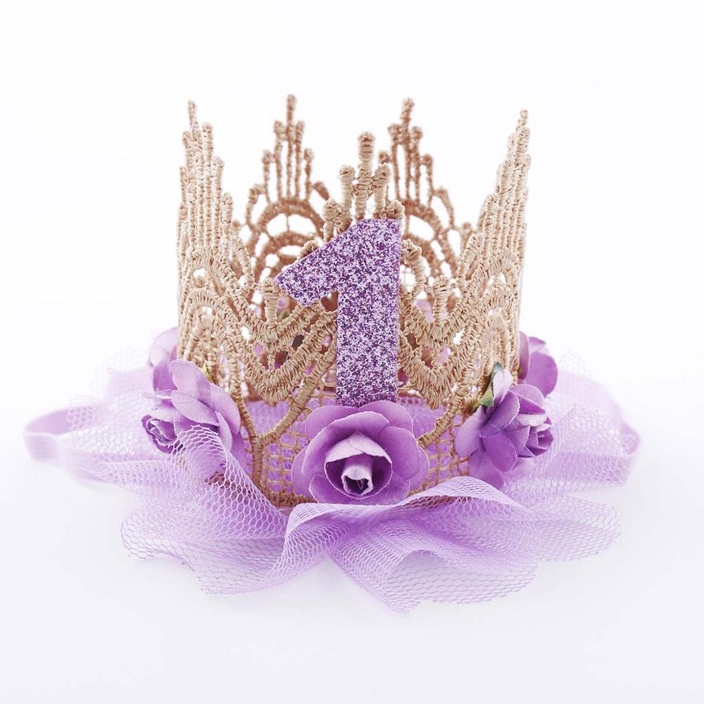 Pink Princess Headband Baby Girls 1st Birthday Party Hat Flower Crown Party Hairband Hair Accessories For Kids Photography Props