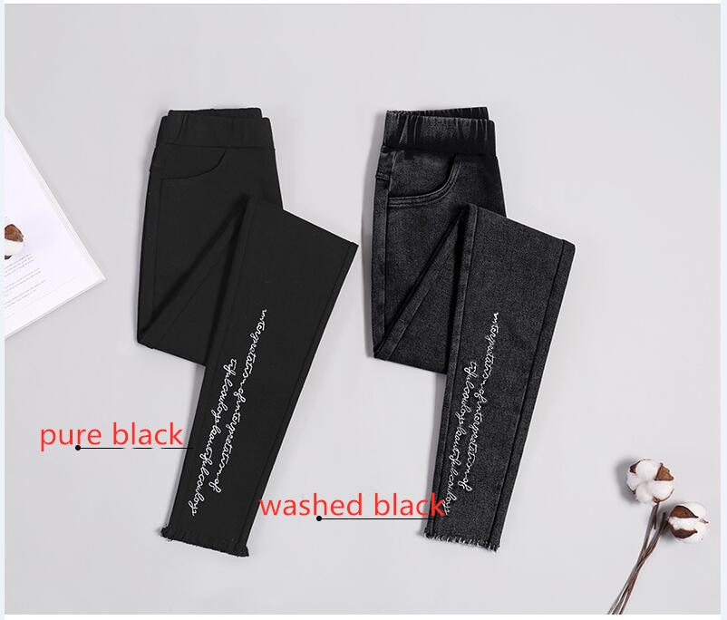 Stickerei Jeans Hohe Elastische Boyfriend-Jeans Weibliche Gewaschen Denim Dünne Weibliche Gedruckt Bleistift Hosen Zerrissene Streetwear Hosen