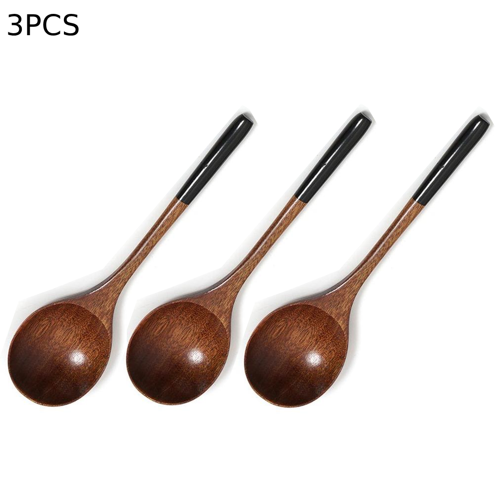 1/3PCS Household Japanese Wooden Spoon Natural Soup Spoons Bamboo Wood Spoon for Eating, Handmade Condiments Mixing Serving: Burgundy