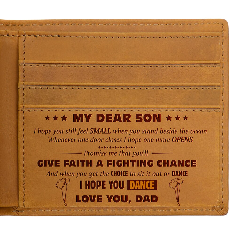 VE1016-1030 DAD TO SON Engraving Wallets Genuine Leather Purse Card Holder Bifold Vintage Birthday From DAD: V E1029