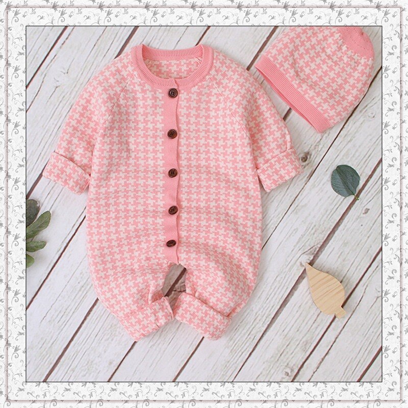 Trui Kinderen Winter Herfst Stijl Soild Warm Wol Baby Jongen Meisjes Truien Kleding 0-24 Maanden Baby cap + Romper Kleding: Pink / 80(6-12M)