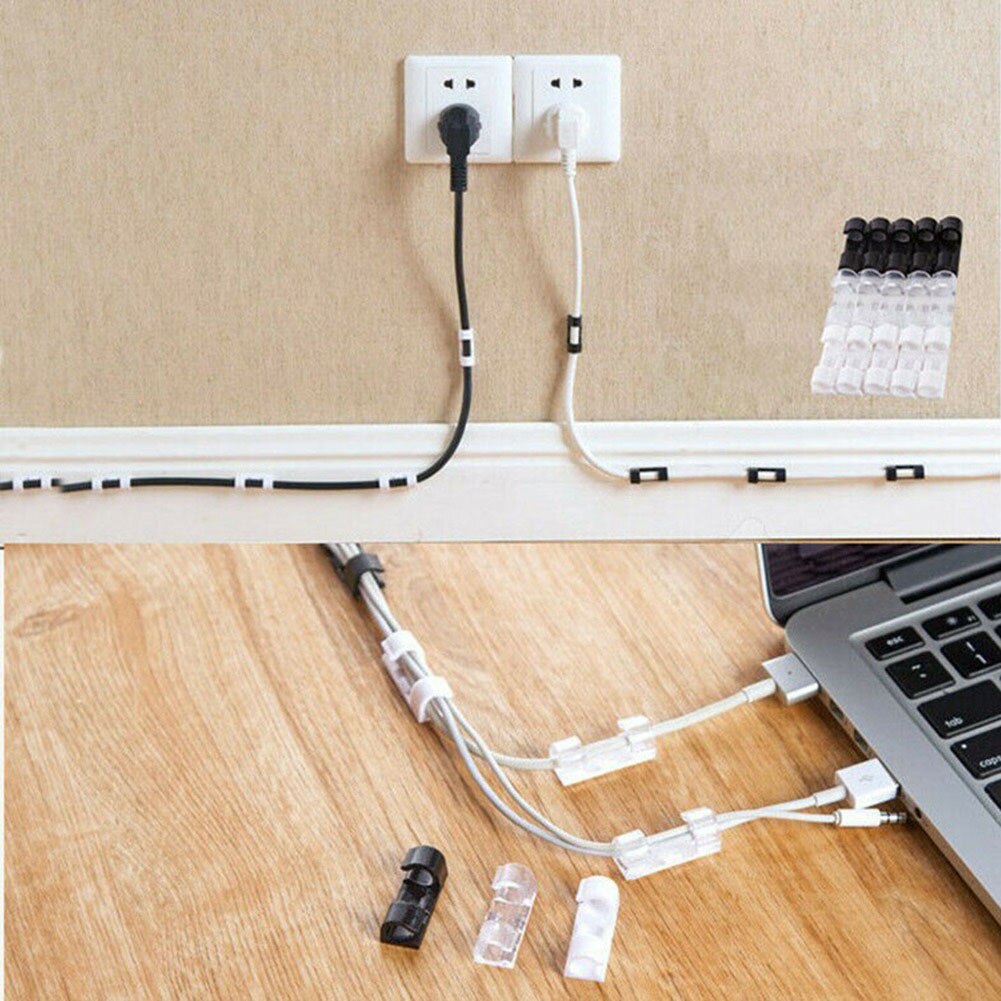 20Pcs Wire Storage Clips Buckle Securing Cable Clamp Data Line Finishing Organizer 1x1x3cm for home wire, networks cable WWO66