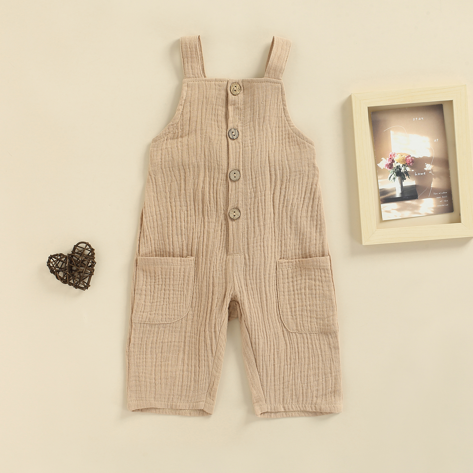 Katoen Linnen Casual Solid Kinderen Jumpsuit Peuter Vierkante Kraag Mouwloze Button-Down Jarretel Broek Voor Meisjes Jongens