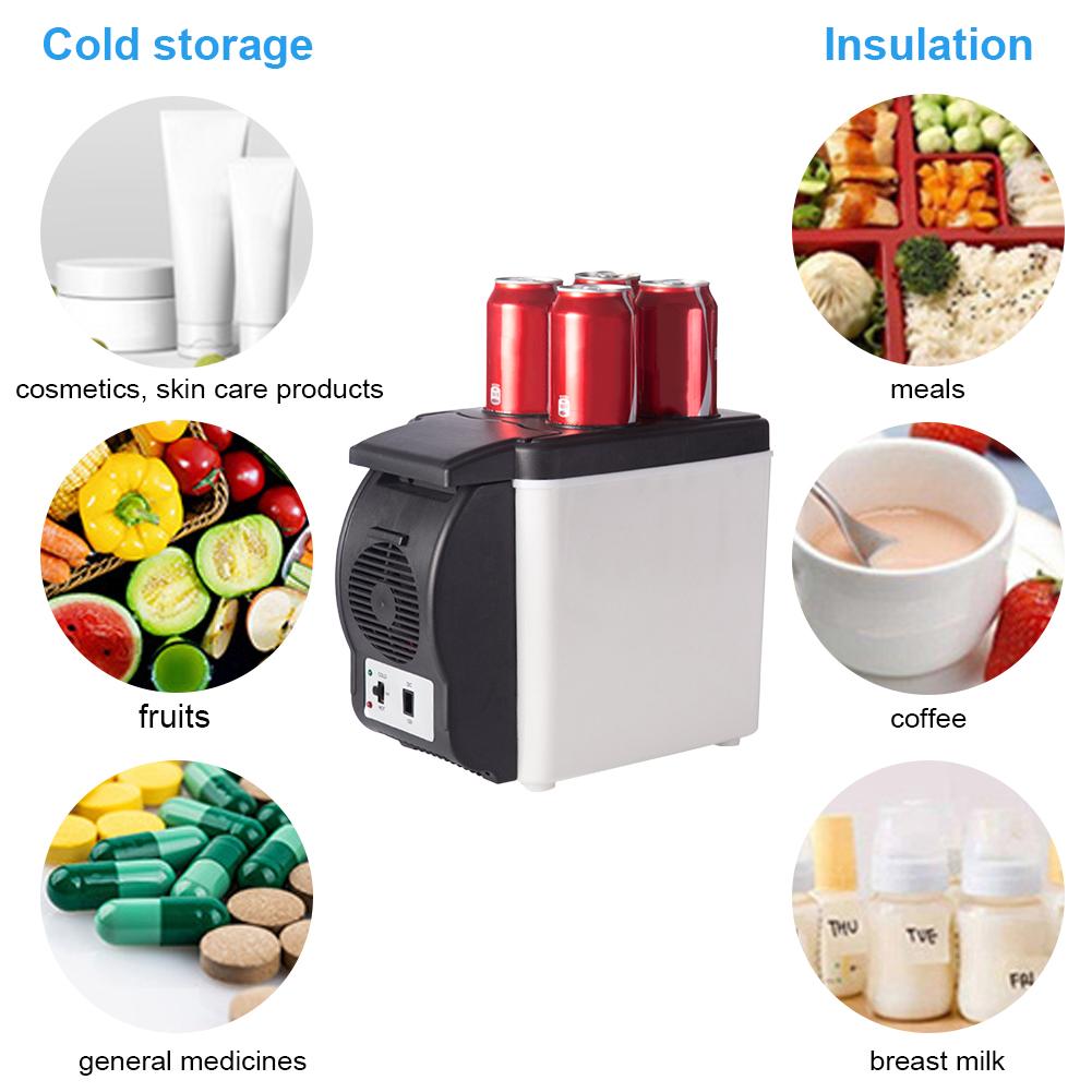 Car Portable And Cold Box DC12V 6 Liters Mini Refrigerator Freezer Heater Food Heater Beverage Refrigerator Picnic Camping