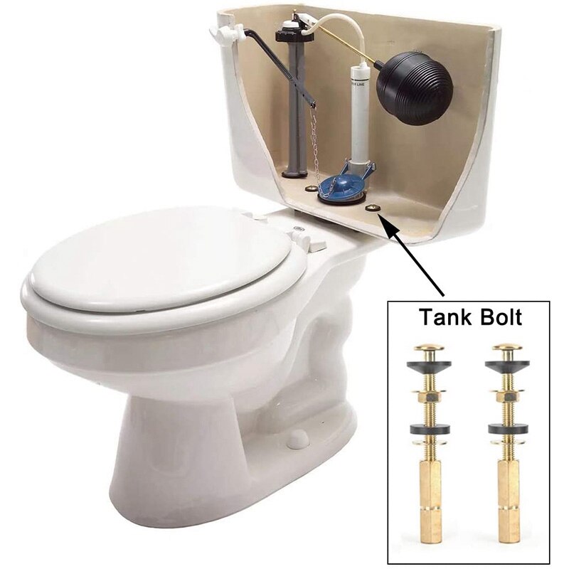 2 Pieces Toilet Tank to Bowl Bolt Kit, Heavy Duty Toilet Bolts for Toilet Tank Repair, with Solid Brass, Extra Long Nuts