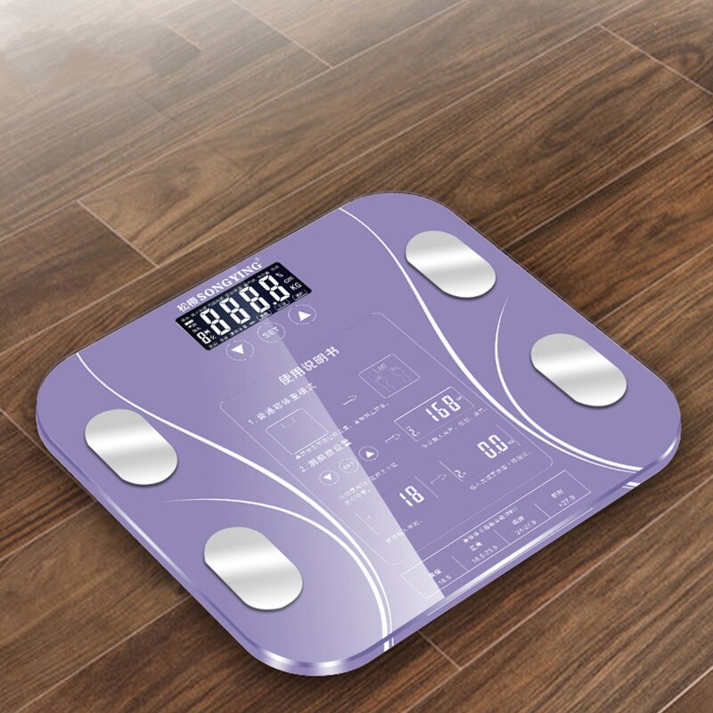 Smart Lichaamsvet Schaal Lcd Digitale Draadloze Bluetooth Reciver Bmi Gewicht Monitor Gezondheid Analyzer Fitness Afvallen Gereedschappen Schaal: B-Purple